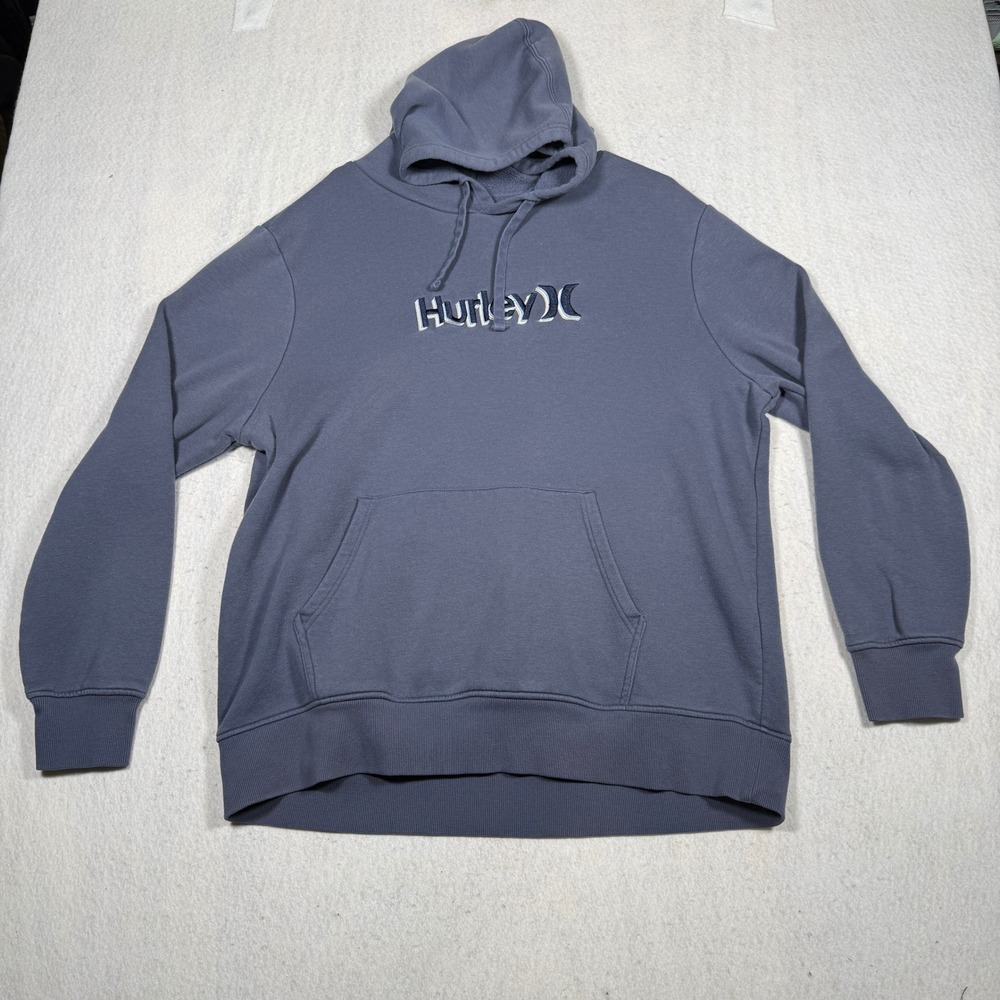 Hurley Mens XL Blue Gray Embroidered Logo Pullover Hoodie Sweatshirt HFA21VMP